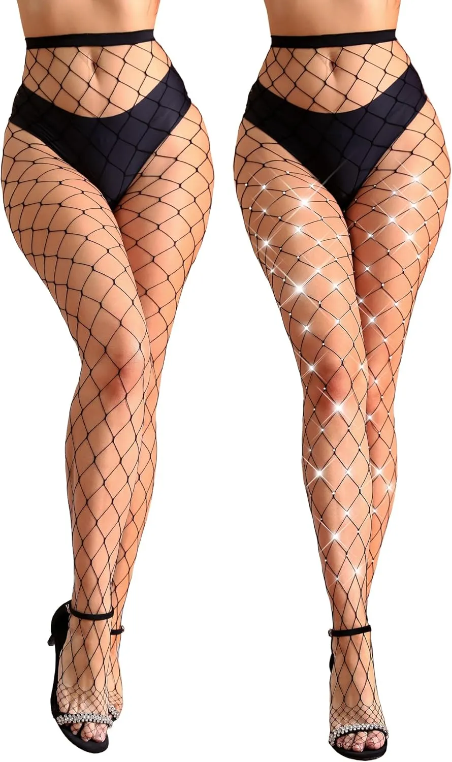 2 Pairs Fishnet Stockings for Women Fishnet Tights Sparkly Fishnets for Women