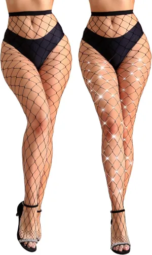 2 Pairs Fishnet Stockings for Women Fishnet Tights Sparkly Fishnets for Women