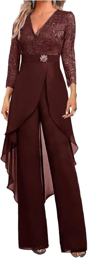 2 Pieces Lace Pant Suits for Women Dressy Summer Lace Mother of The Bride Pantsuits for Wedding Guest 2025
