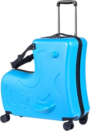 20 Inch Kids Ride Suitcase,Toddler Luggage Seat Ride with Lock - Kids Travel Trolley with Safety Belt, kids luggage for Toddler Airplane Travel,Suitcase to Aged 1-6 Years Old,ABS PC (Blue)