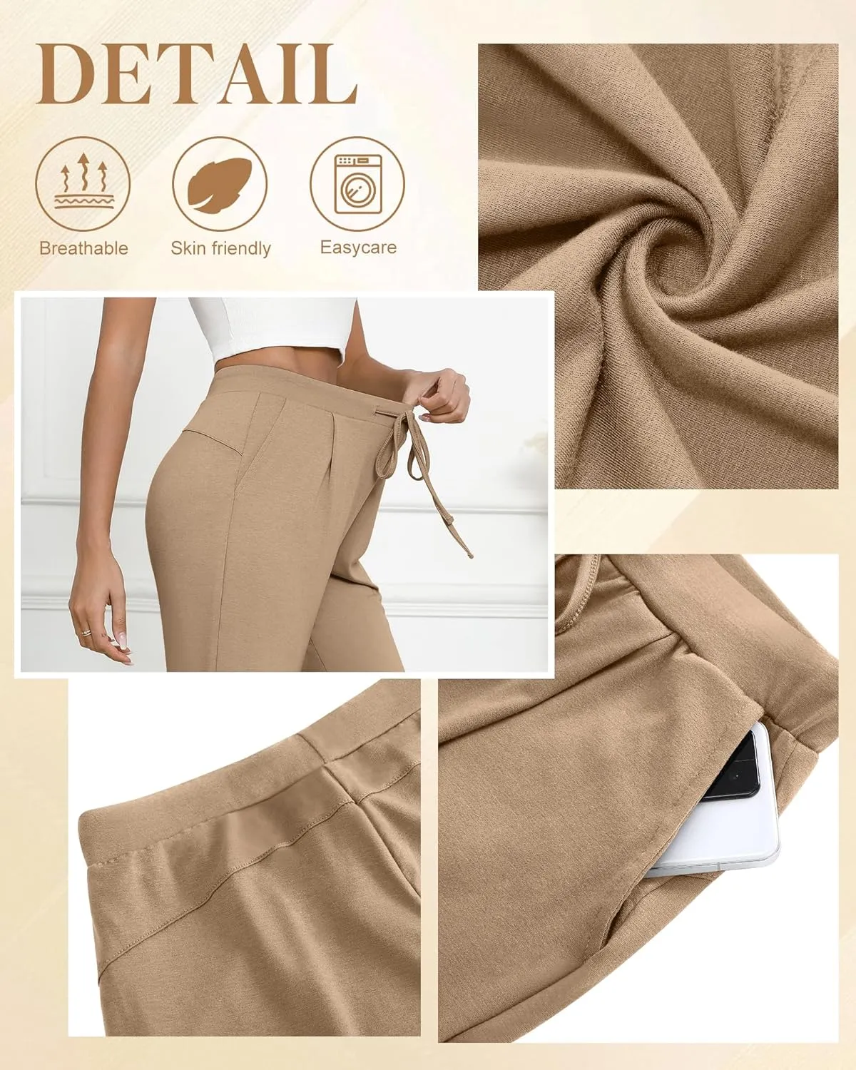 3 Pack Women's Capri Pants, Casual Wide Leg Yoga Pants High Waist Drawstring Cropped Lounge Trousers with Pockets