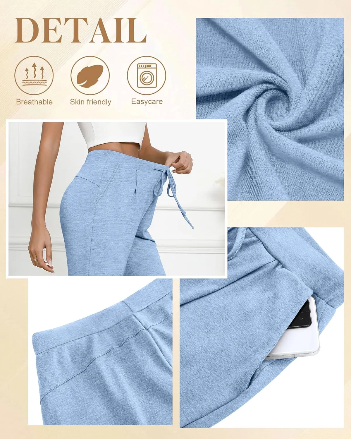 3 Pack Women's Capri Pants, Casual Wide Leg Yoga Pants High Waist Drawstring Cropped Lounge Trousers with Pockets