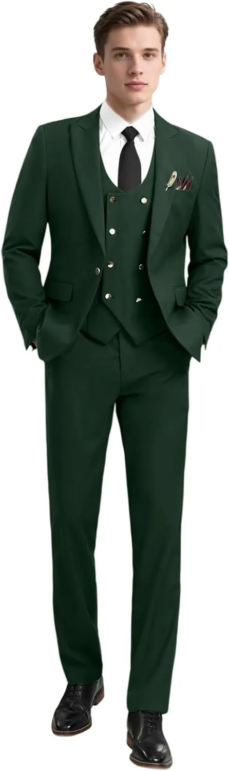 3 Piece Men's Suits Slim Fit Suits Double Breasted Suit Wedding Groomsmen Prom Business Suit Formal Tuxeds Blazer