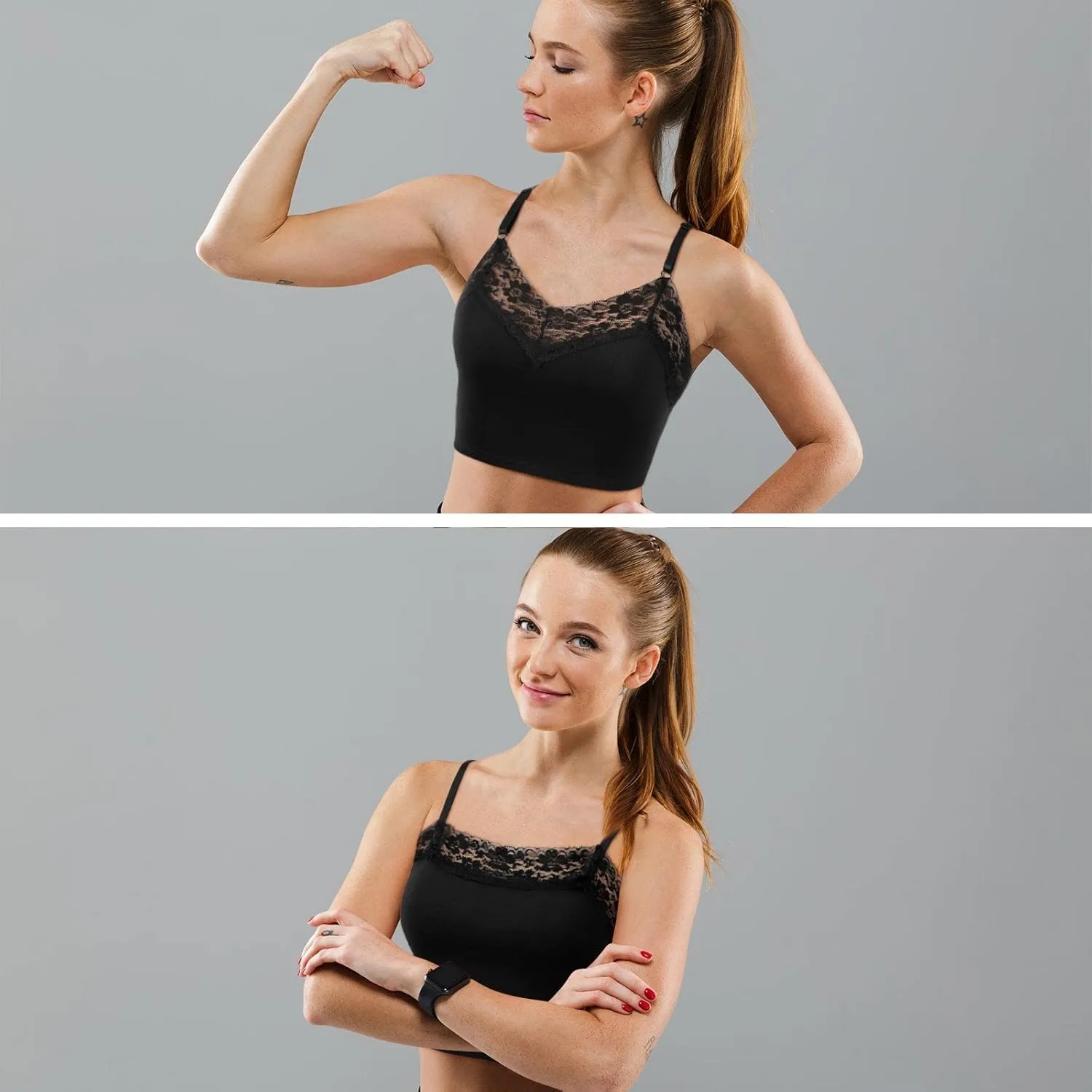 4 Pack Women Lace Camisole Lace Bralettes Half V Neck Cami Bra with Adjustable Spaghetti Strap Crop Tank Top for Girls