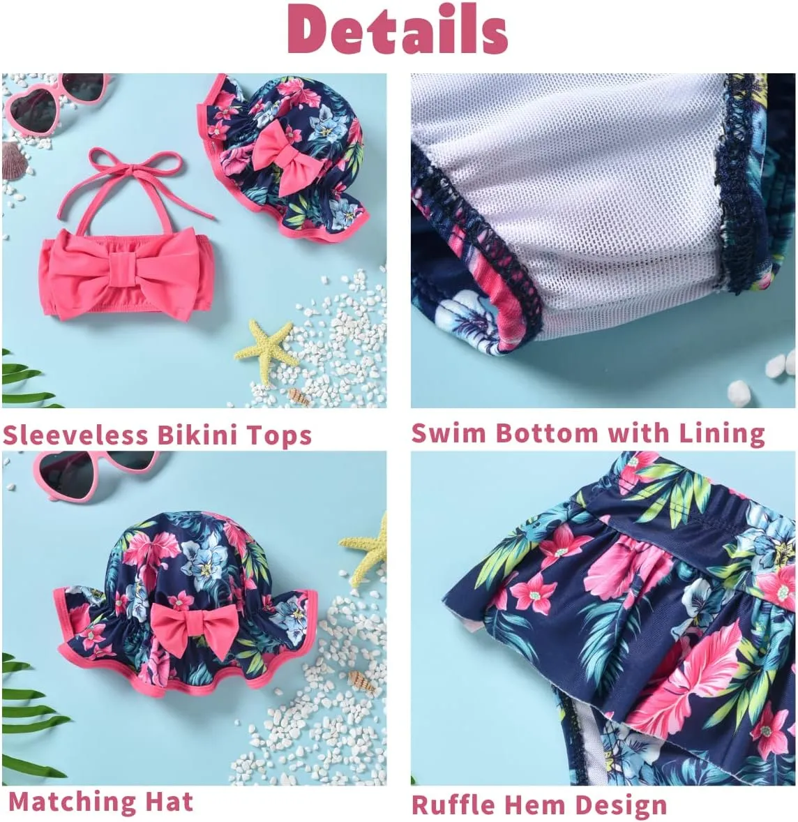 Aalizzwell Baby Girl 2-Piece Bikini Swimsuit with Hat