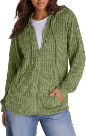 ADHOWBEW Womens Zip Up Hoodie Fashion Long Sleeve Casual Workout Lightweight Drawstring Sweatshirts