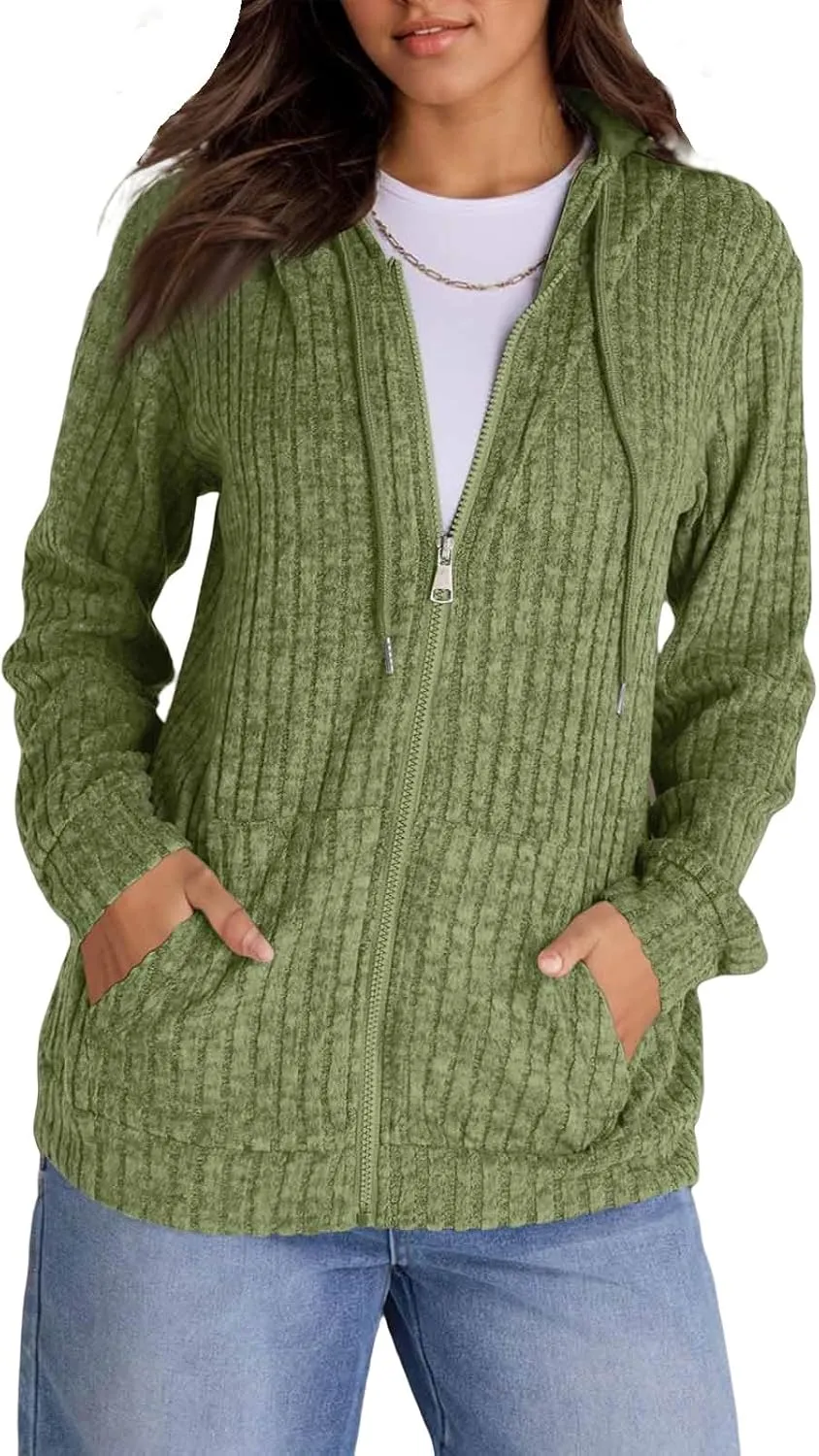 ADHOWBEW Womens Zip Up Hoodie Fashion Long Sleeve Casual Workout Lightweight Drawstring Sweatshirts