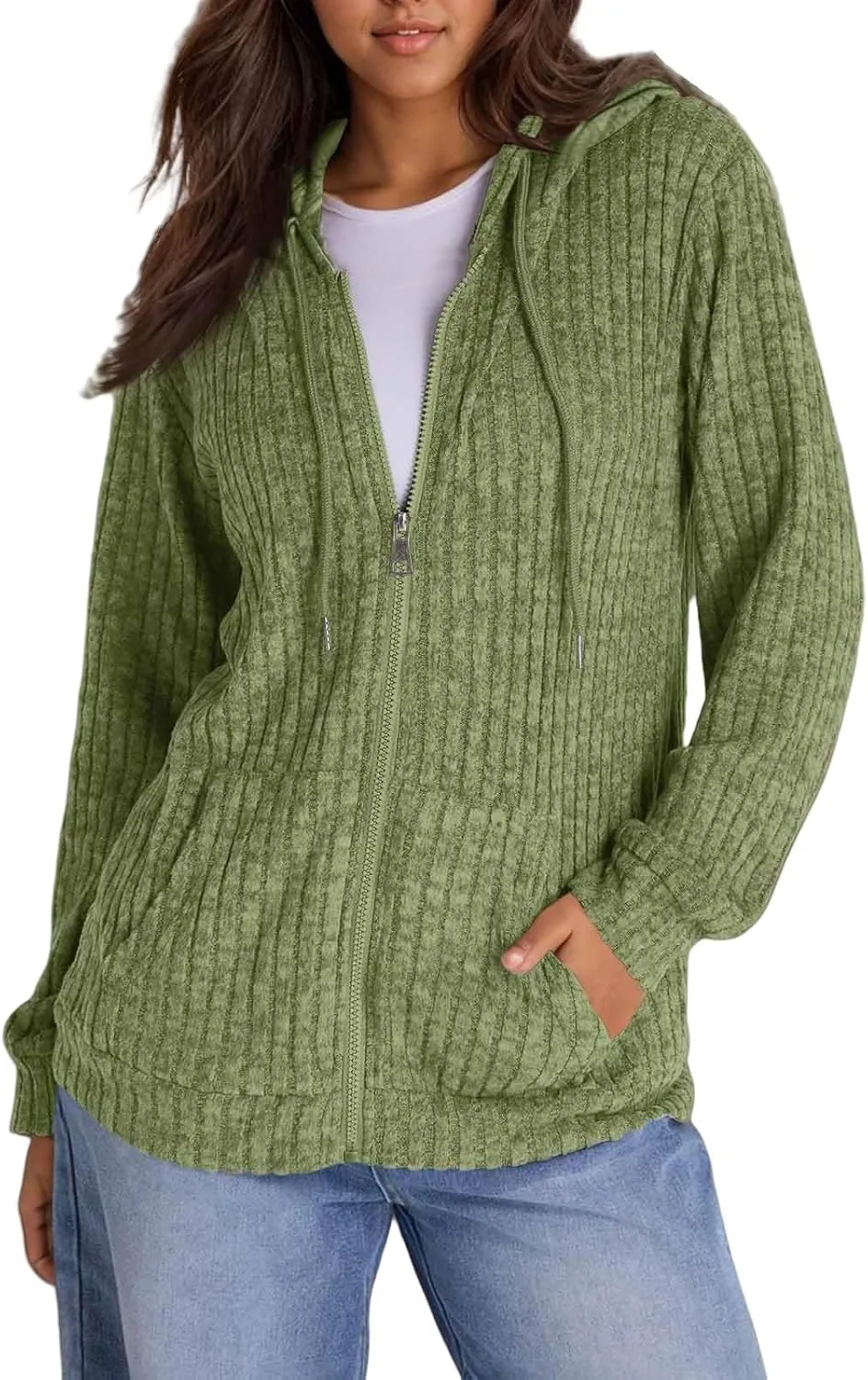 ADHOWBEW Womens Zip Up Hoodie Fashion Long Sleeve Casual Workout Lightweight Drawstring Sweatshirts