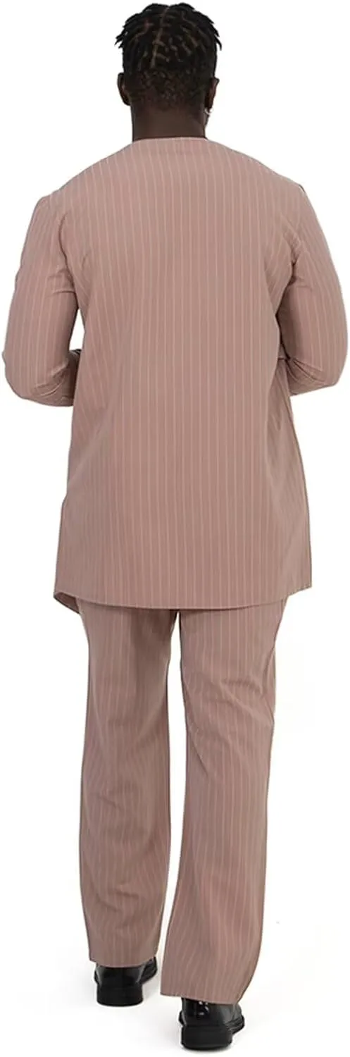 African Suit for Men Traditional Dashiki Stripe Blazer and Pants 2 Piece Set Business Dress Suit Party Wedding Evening