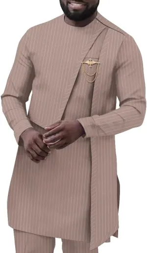 African Suit for Men Traditional Dashiki Stripe Blazer and Pants 2 Piece Set Business Dress Suit Party Wedding Evening