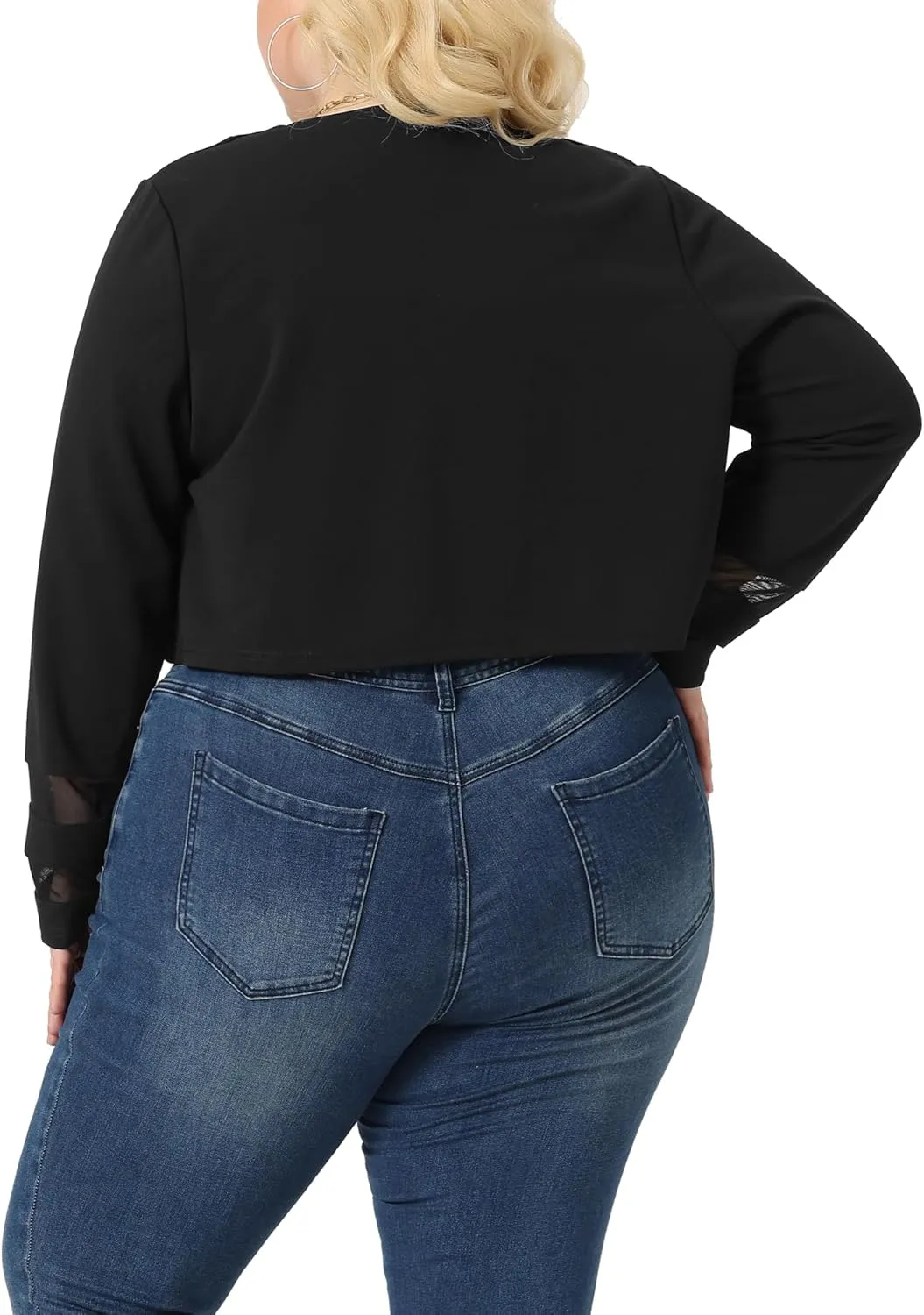 Agnes Orinda Plus Size Blazer Jacket for Women Mesh Long Sleeve Open Front Cropped Shrug Bolero Cardigan