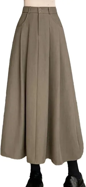 Alloaone Women Elegant High Waist Pleated Fashion Flared Casual A Line Midi Skirt
