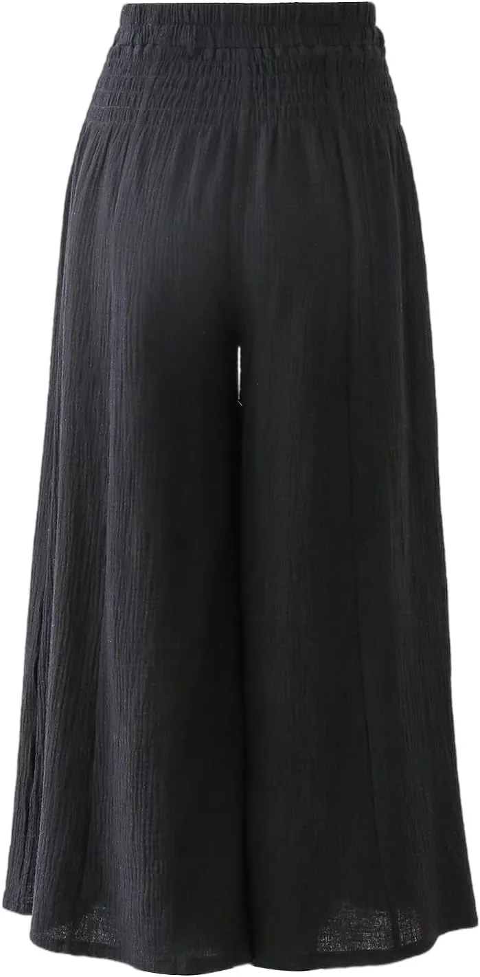 Amazhiyu Womens Wide Leg Palazzo Flowy High Waist Casual Lounge Yoga Pants for Summer