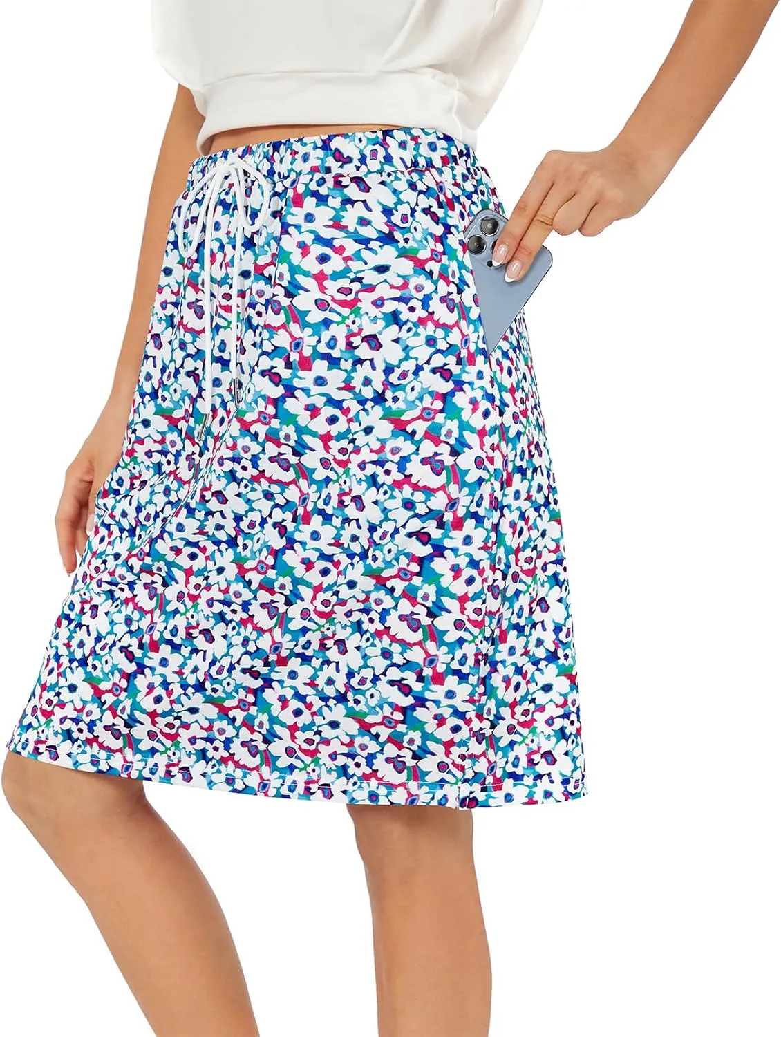 American Trends Skort for Woman with Pockets Athletic Skirt Wokout Knee Length Skirt Drawstring Waist Tennis Golf Skirt