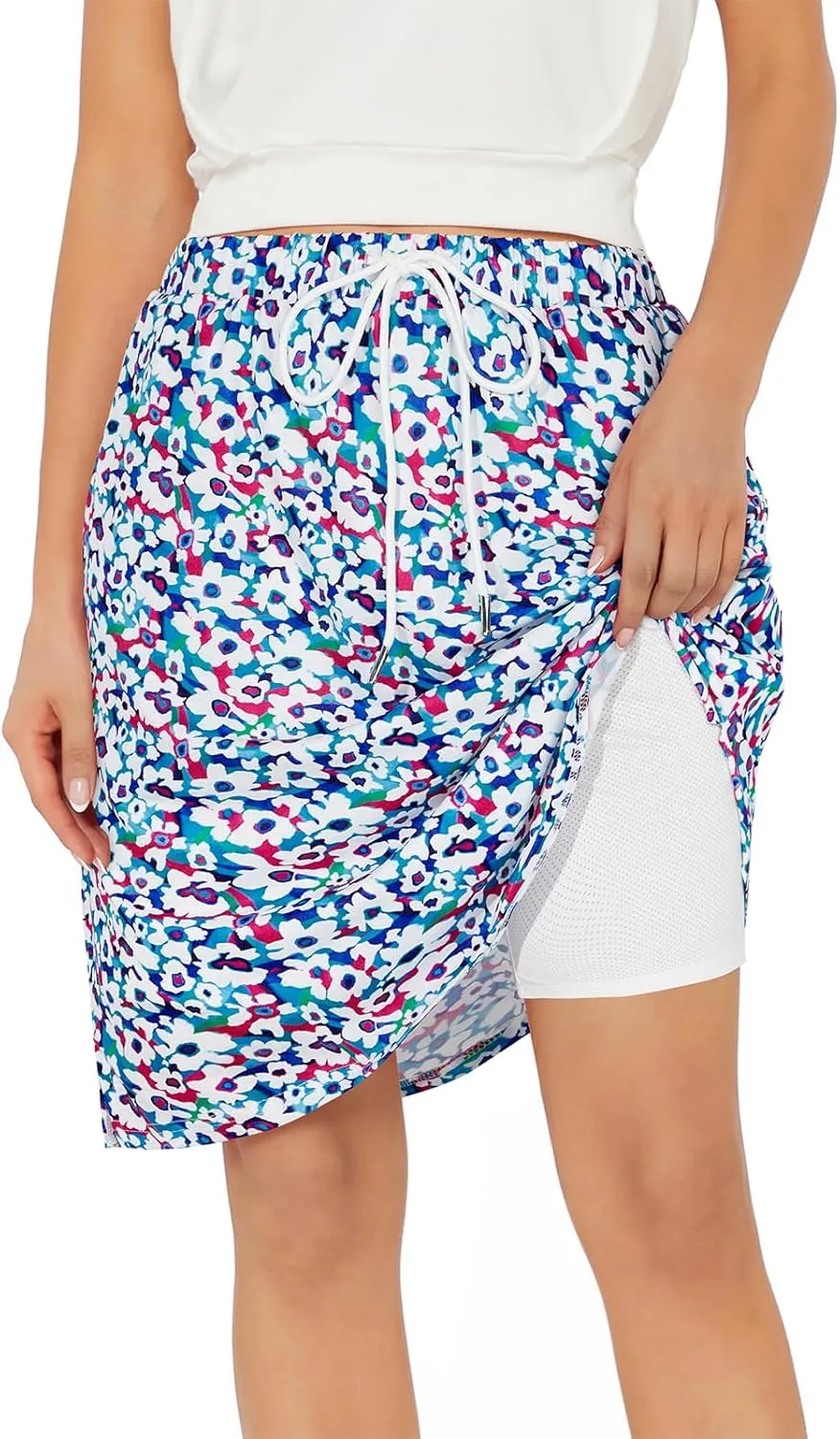 American Trends Skort for Woman with Pockets Athletic Skirt Wokout Knee Length Skirt Drawstring Waist Tennis Golf Skirt