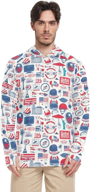 American Unique Mens Sun Protection Hoodie Long Sleeve Sun Shirt With Hood UPF 50  Quick-Dry UV Rash Guard With Hood Sailing Shirts enguatada de hombre para la playa