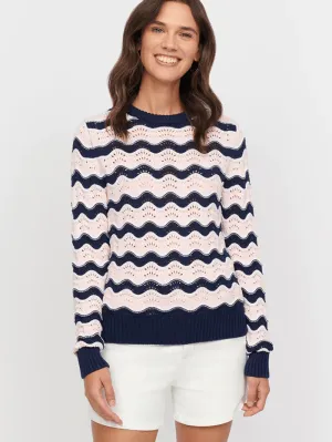 & Isla Levi Wave Stripe Crew Jumper In Navy Multi IS4T-118