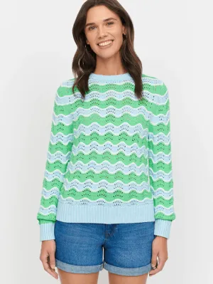 & Isla Levi Wave Stripe Crew Jumper In Seafoam Multi IS4T-118