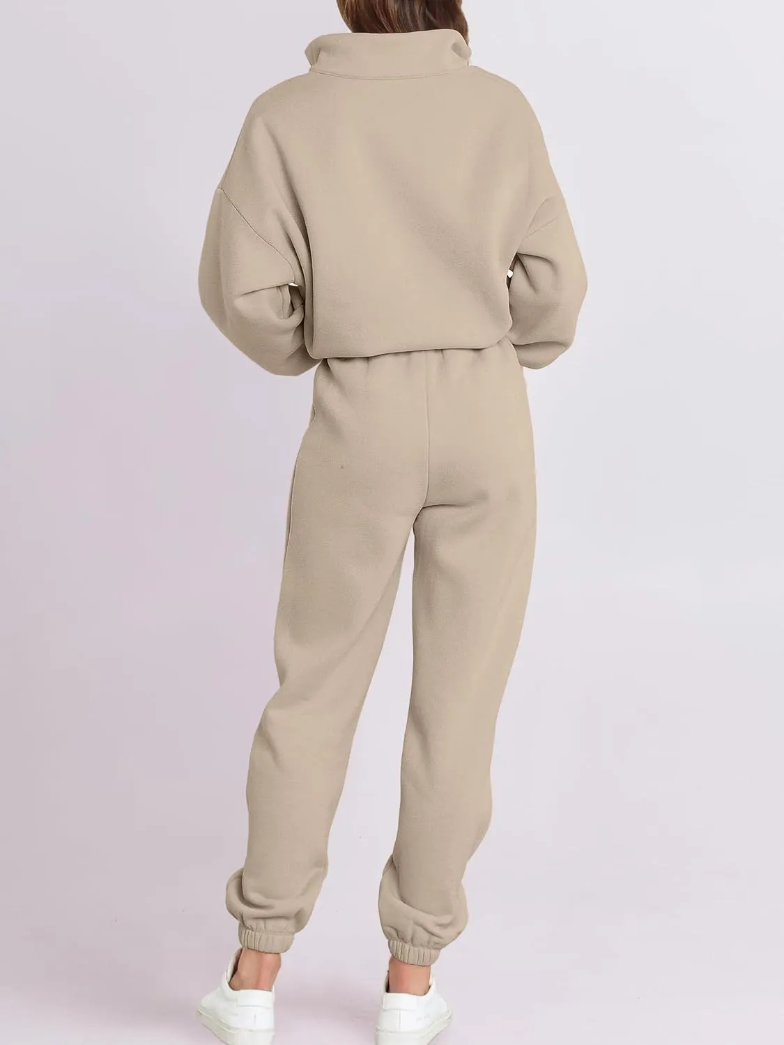 ANRABESS Women 2 Piece Outfits Sweatsuit Oversized Half Zip Sweatshirt Jogger Sweatpants Tracksuit Lounge Set 2024 Clothes