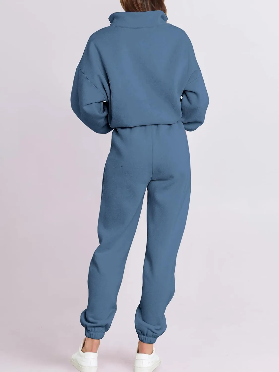 ANRABESS Women 2 Piece Outfits Sweatsuit Oversized Half Zip Sweatshirt Jogger Sweatpants Tracksuit Lounge Set 2024 Clothes