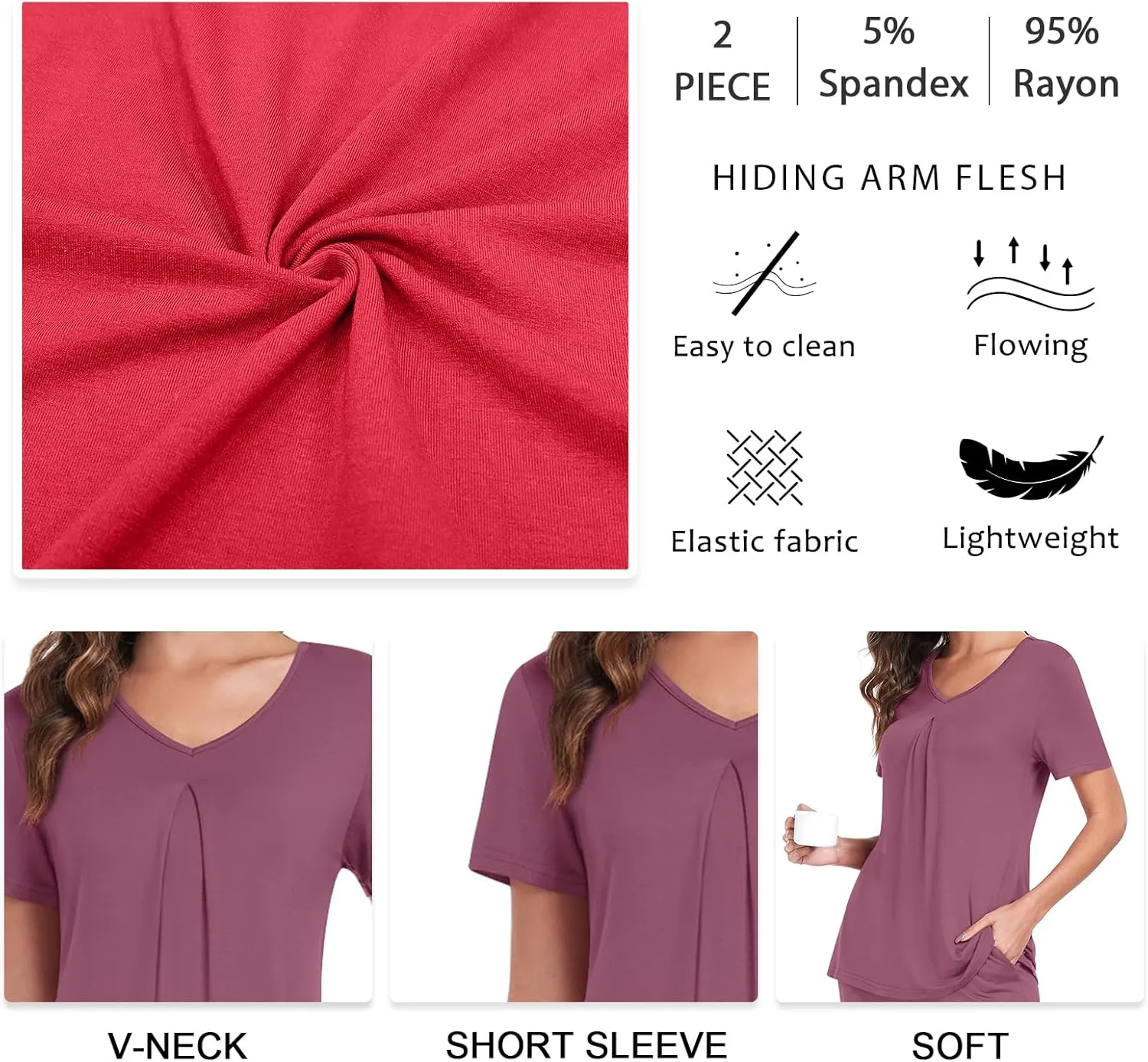 Anyally Women's Summer Capri Pajama Set Short Sleeve Shirt and Pajama Pants 2 Piece Ladies Pjs Sets