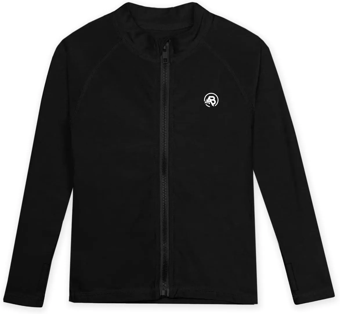 AOBUTE Unisex Kids Zipper Rash Guard Boys UPF 50  UV Protection Sun Shirt with Thumb Hole 3-12 Years