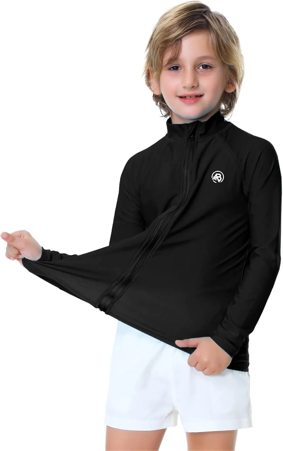 AOBUTE Unisex Kids Zipper Rash Guard Boys UPF 50  UV Protection Sun Shirt with Thumb Hole 3-12 Years