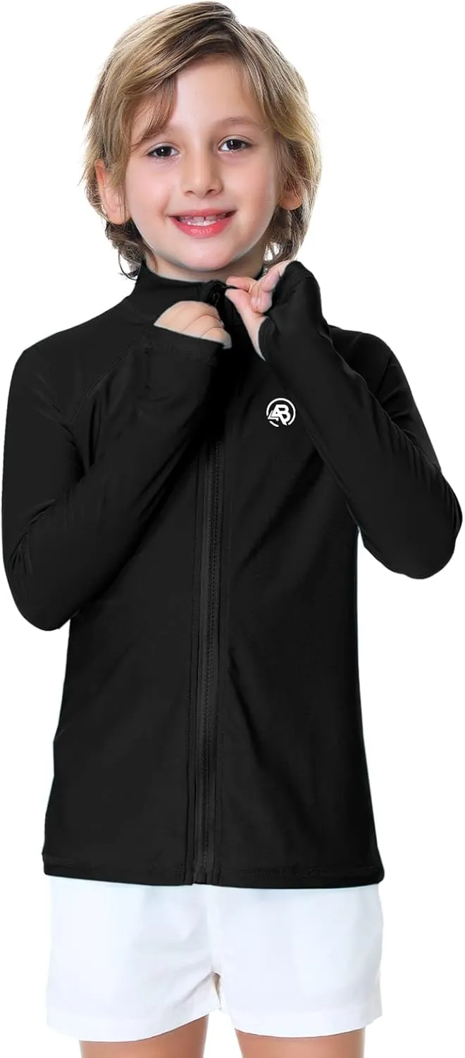 AOBUTE Unisex Kids Zipper Rash Guard Boys UPF 50  UV Protection Sun Shirt with Thumb Hole 3-12 Years