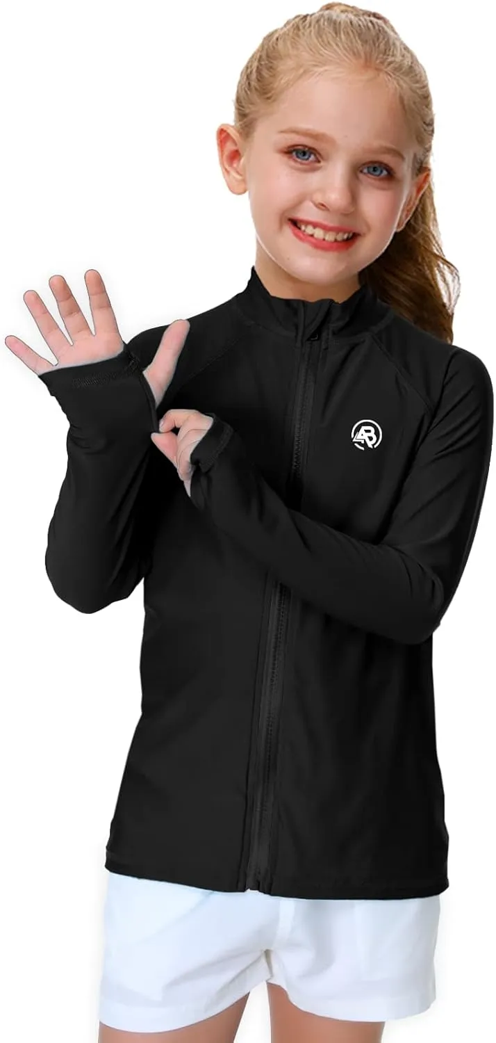 AOBUTE Unisex Kids Zipper Rash Guard Boys UPF 50  UV Protection Sun Shirt with Thumb Hole 3-12 Years