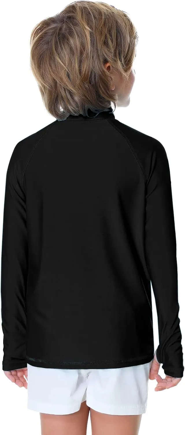 AOBUTE Unisex Kids Zipper Rash Guard Boys UPF 50  UV Protection Sun Shirt with Thumb Hole 3-12 Years