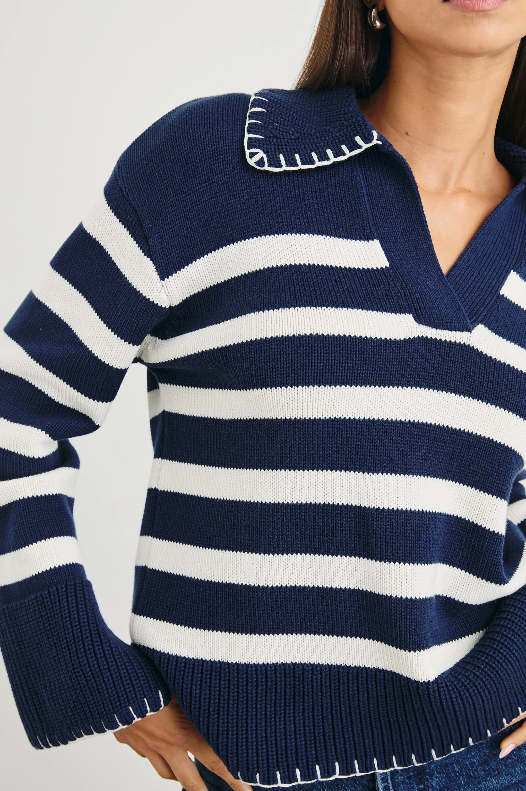 ATHENA SWEATER - NAVY IVORY STRIPE