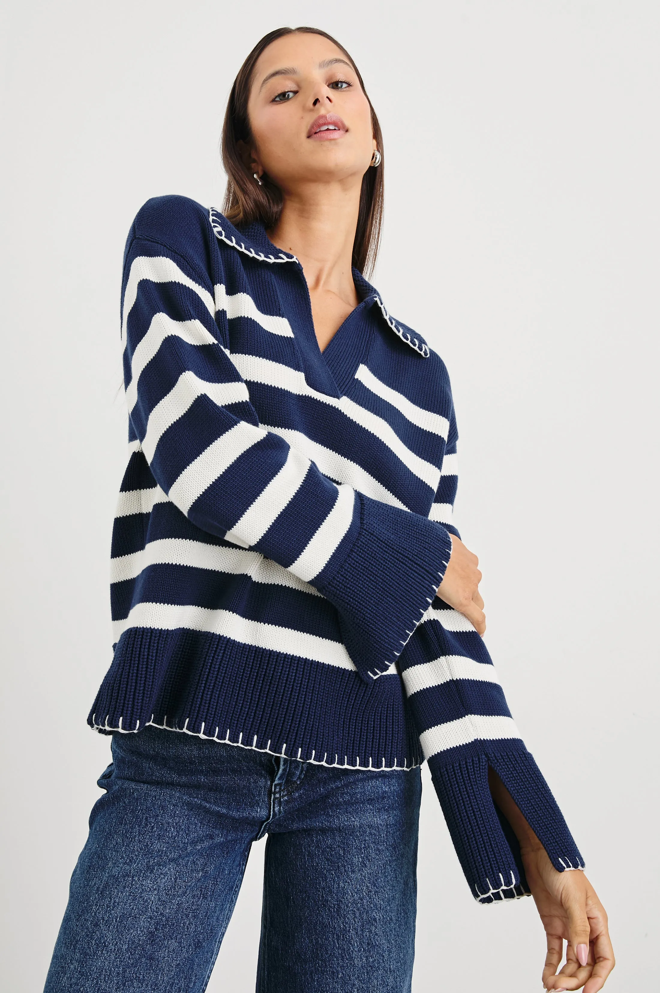 ATHENA SWEATER - NAVY IVORY STRIPE