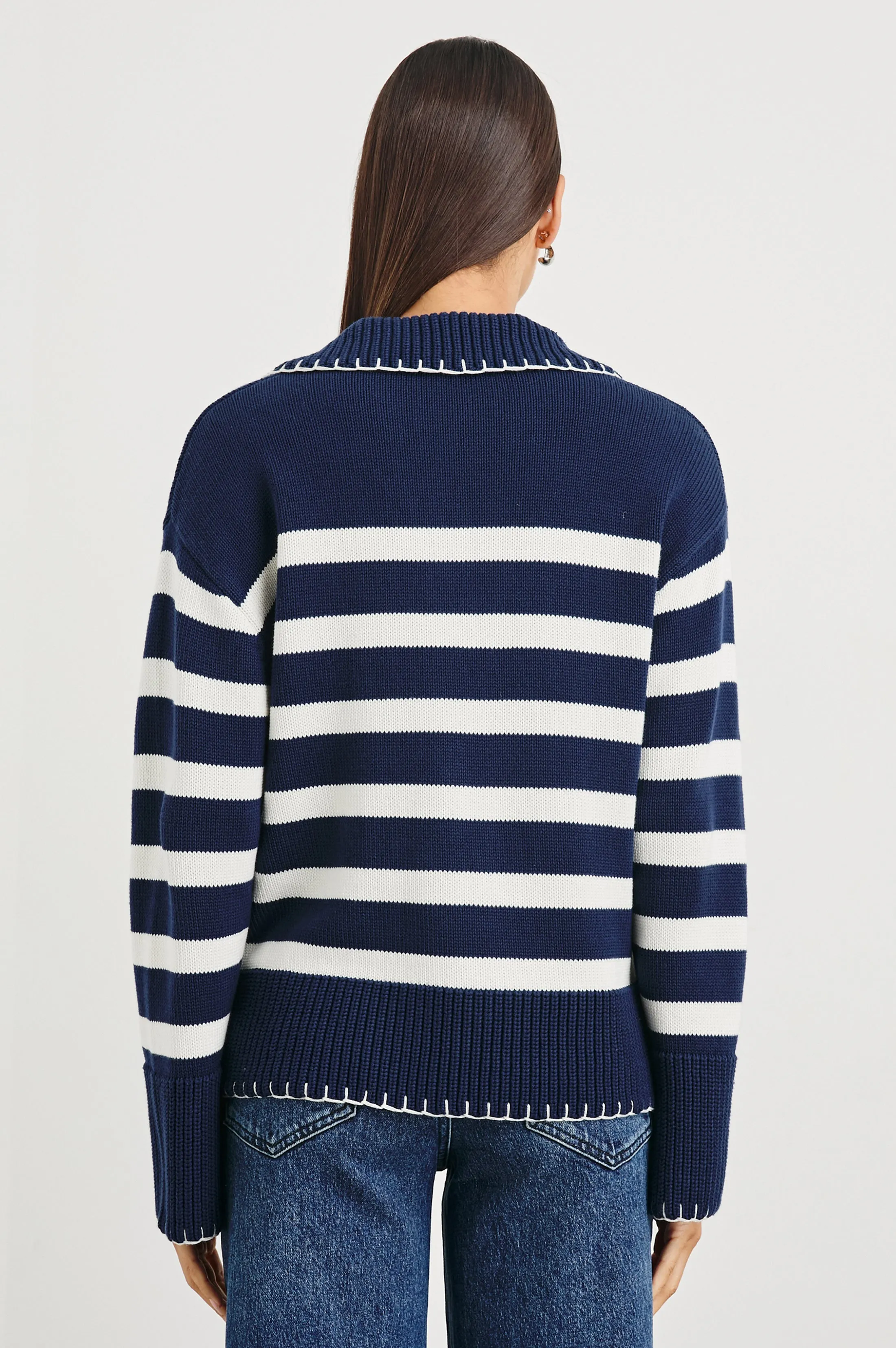 ATHENA SWEATER - NAVY IVORY STRIPE