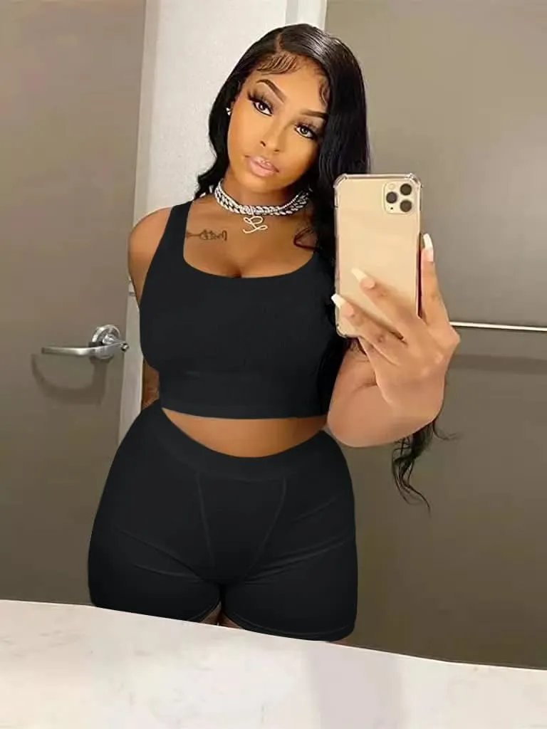 AYWA Casual Workout Sets Two Piece Outfits for Women Ribbed Crop Tank Top High Waist Leggings Active Wear