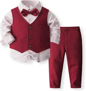 Baby Boys' 4-Piece Set with Dress Shirt, Vest, Pants, and Tie