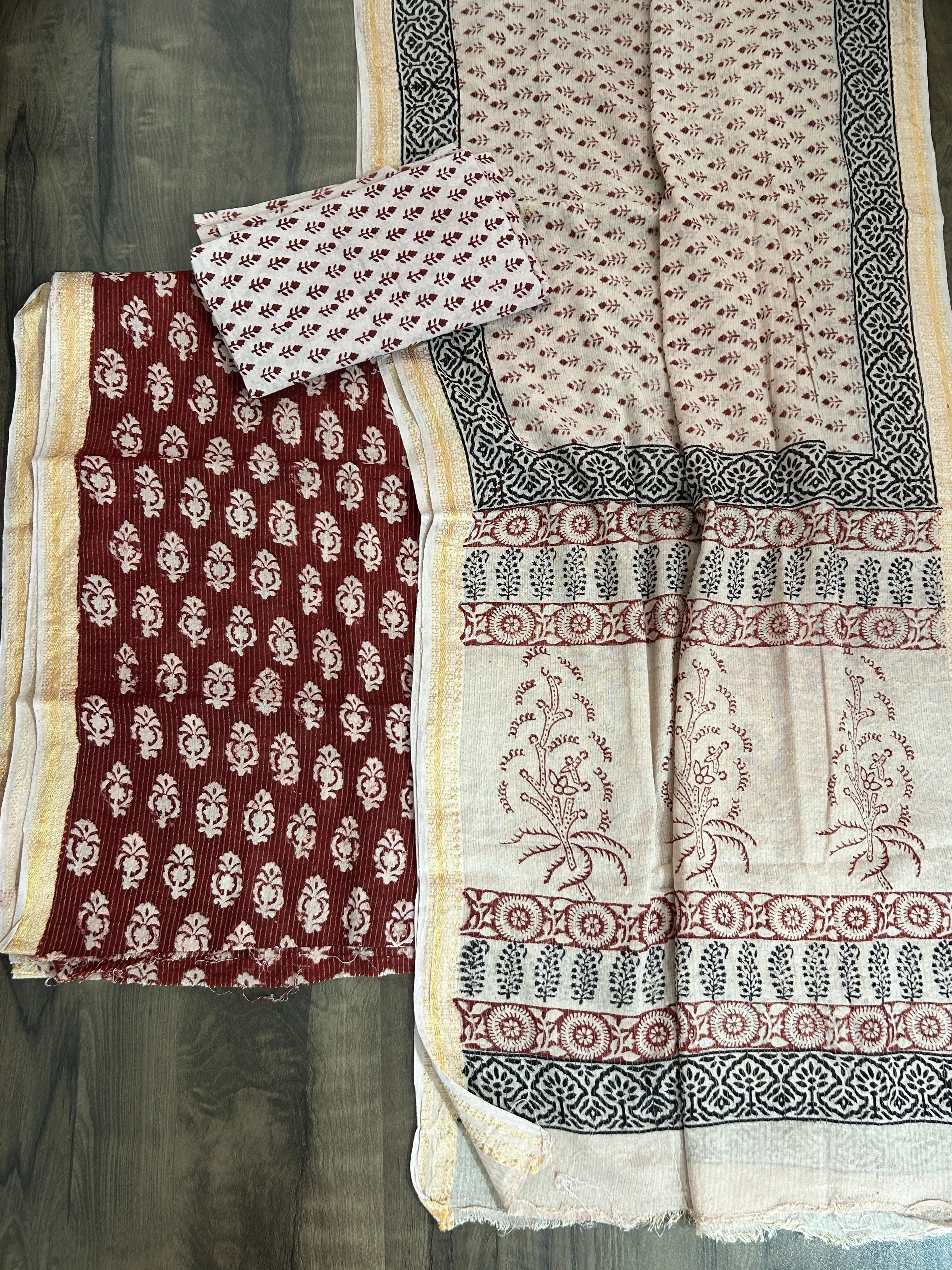 Bagh Print Cotton Dress Material with zari Border *