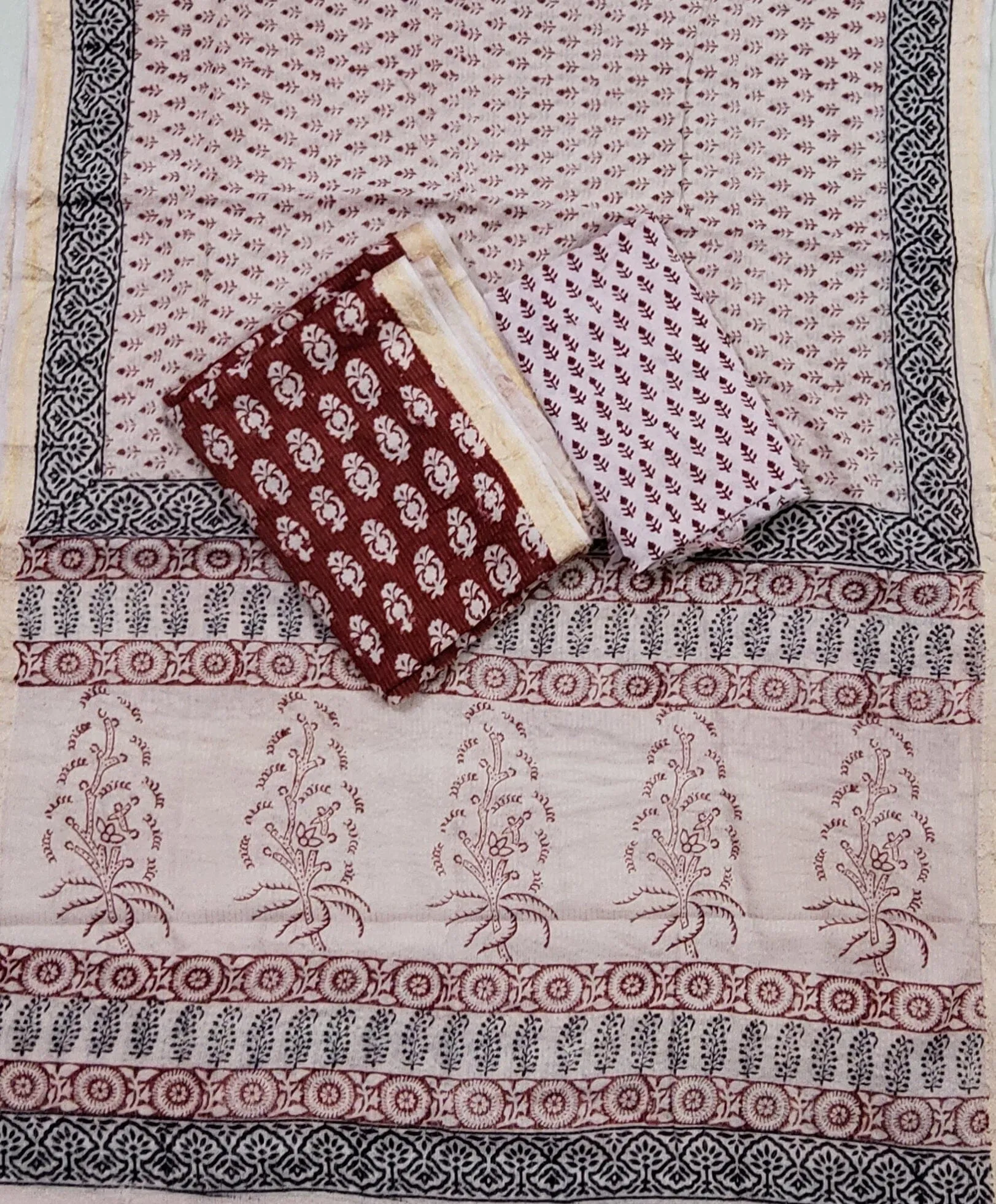 Bagh Print Cotton Dress Material with zari Border *