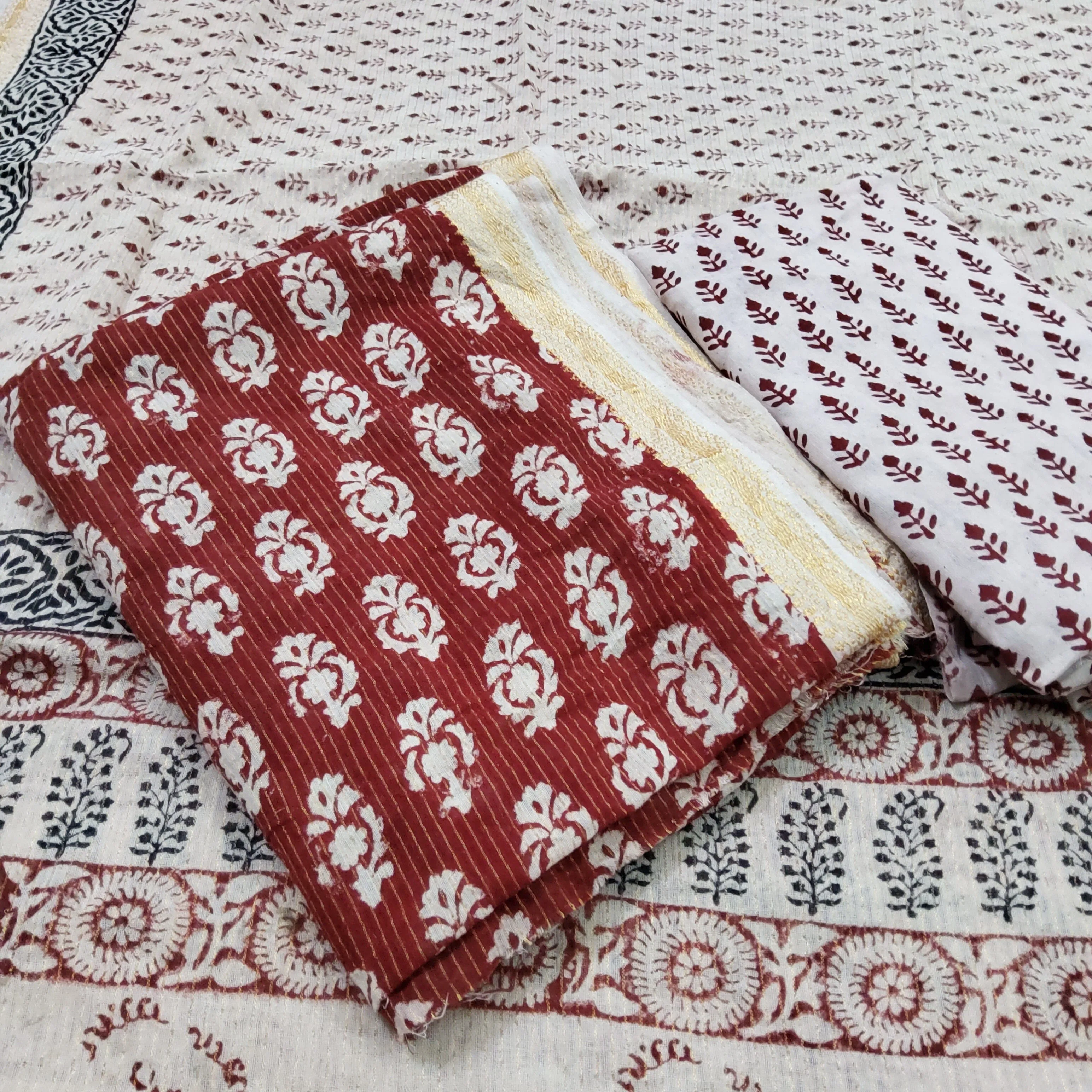 Bagh Print Cotton Dress Material with zari Border *