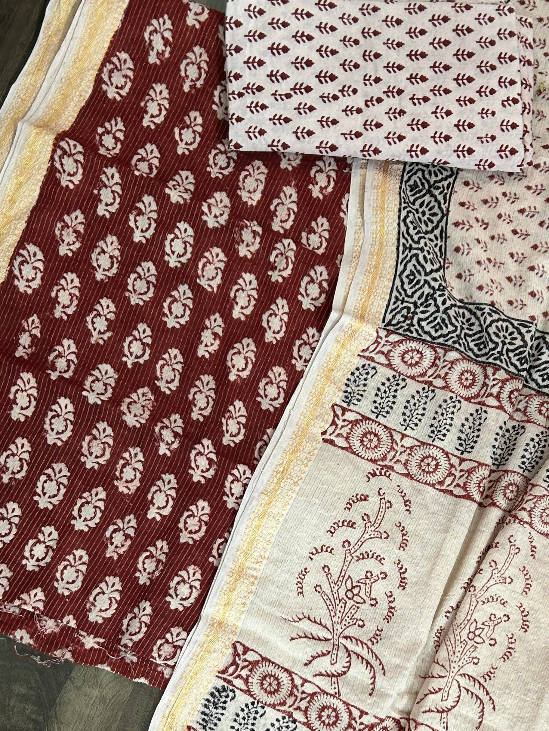 Bagh Print Cotton Dress Material with zari Border *