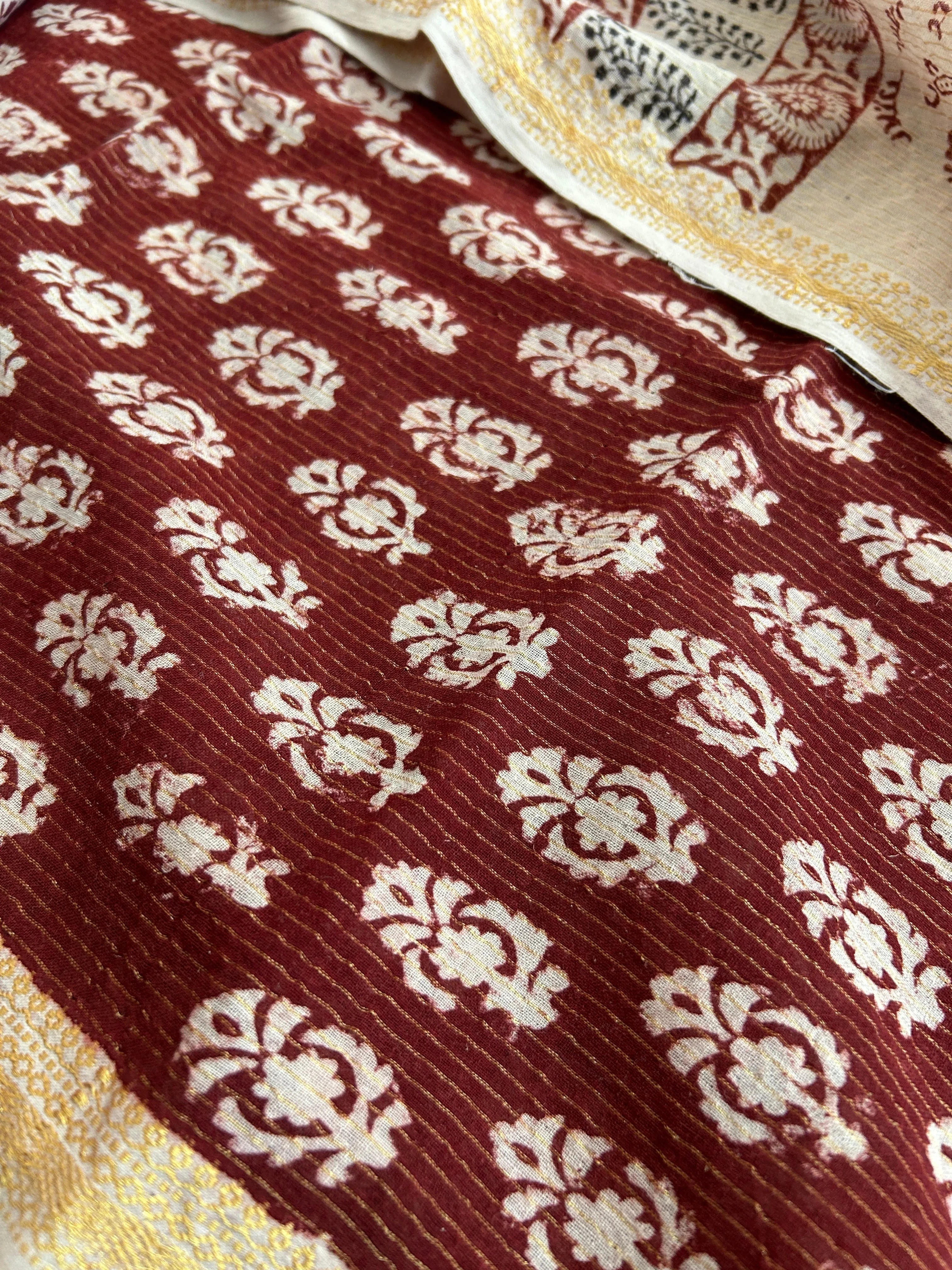 Bagh Print Cotton Dress Material with zari Border *