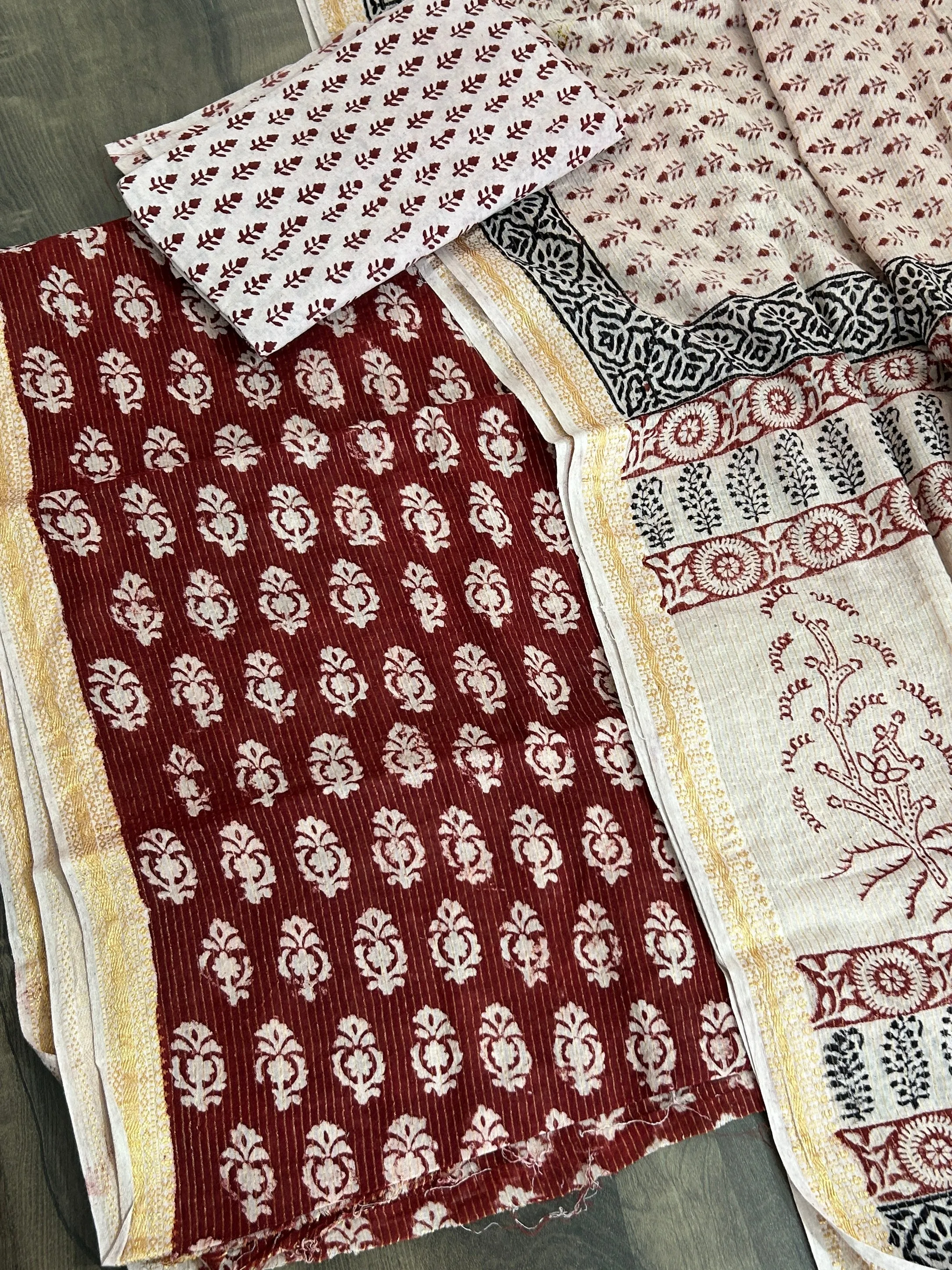 Bagh Print Cotton Dress Material with zari Border *