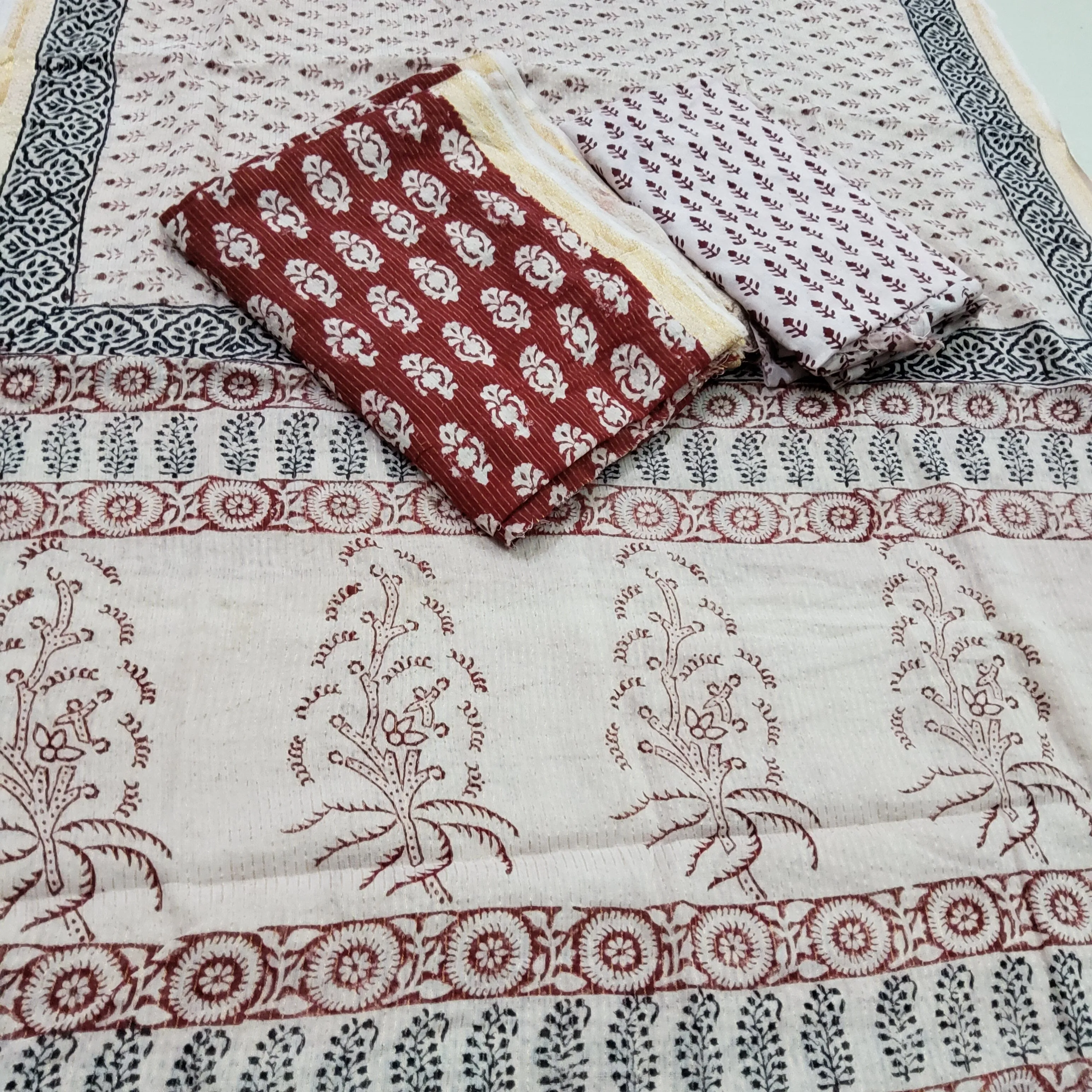 Bagh Print Cotton Dress Material with zari Border *