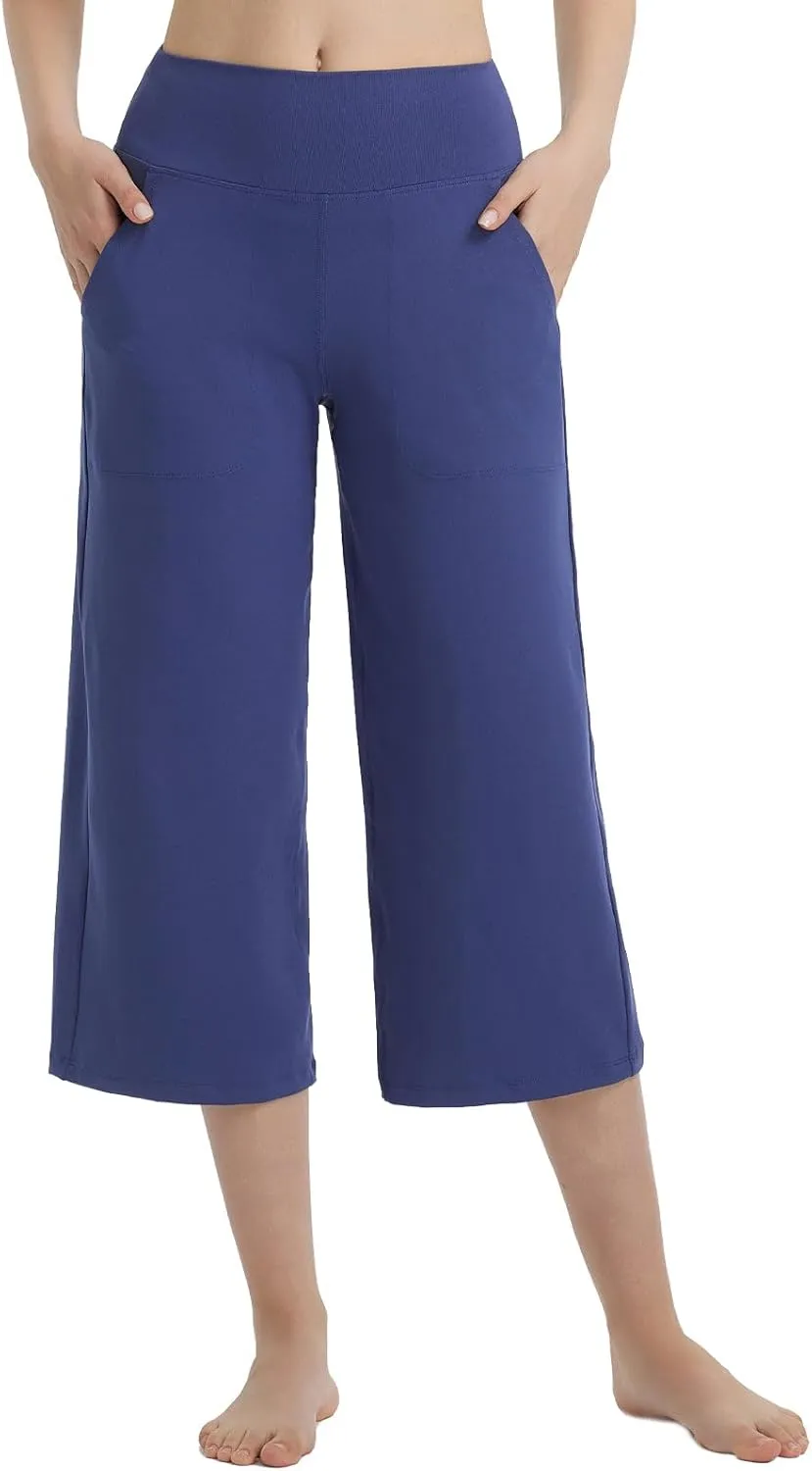baleaf Women's Capri Pants Wide Leg Yoga Dress Capris High Waist Cropped Pants with Pockets Loose Lounge Travel Summer