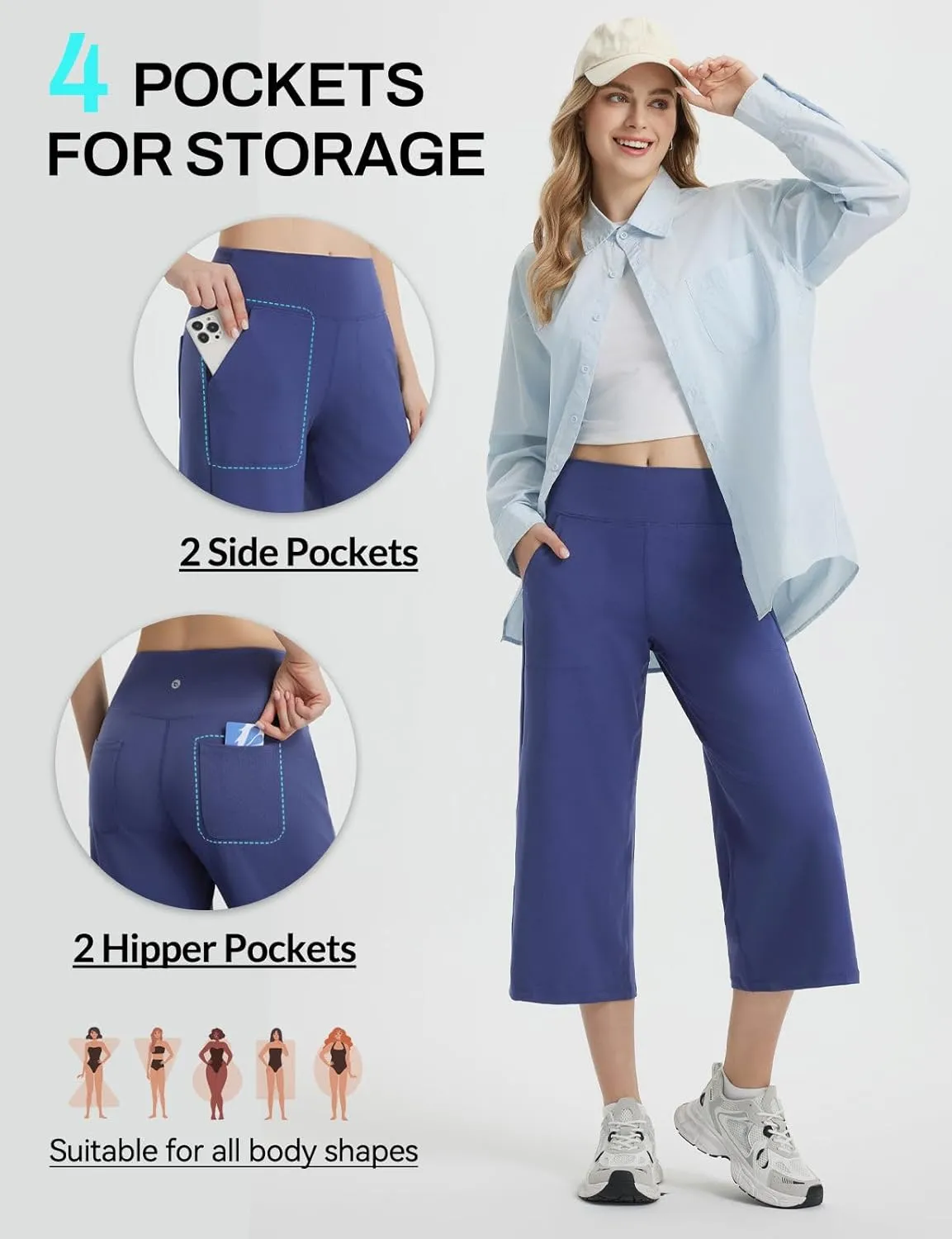 baleaf Women's Capri Pants Wide Leg Yoga Dress Capris High Waist Cropped Pants with Pockets Loose Lounge Travel Summer
