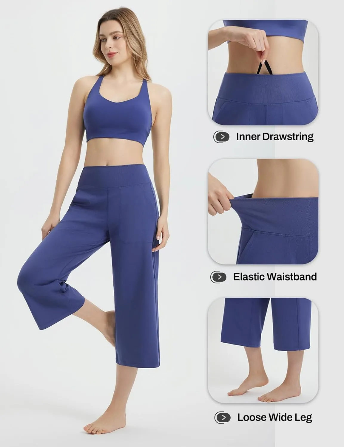 baleaf Women's Capri Pants Wide Leg Yoga Dress Capris High Waist Cropped Pants with Pockets Loose Lounge Travel Summer