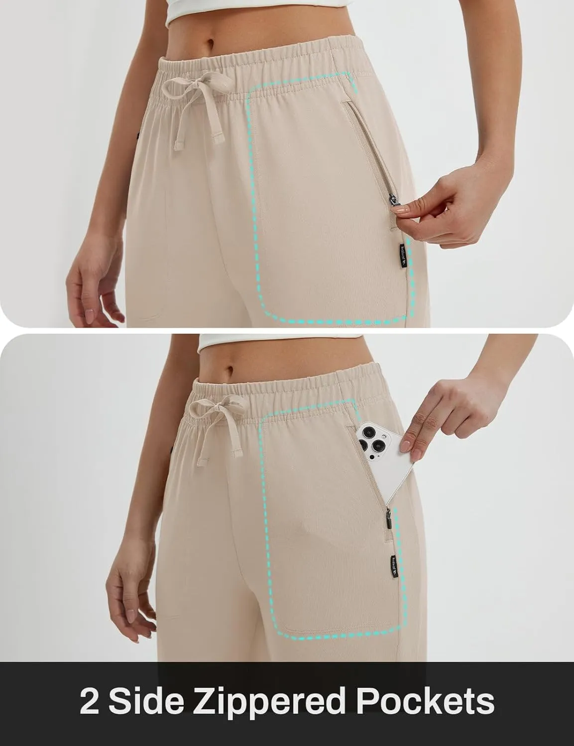 baleaf Womens Yoga Capri Pants with Zipper Pockets Summer Drawstring Capris Joggers Lounge Crop 19"