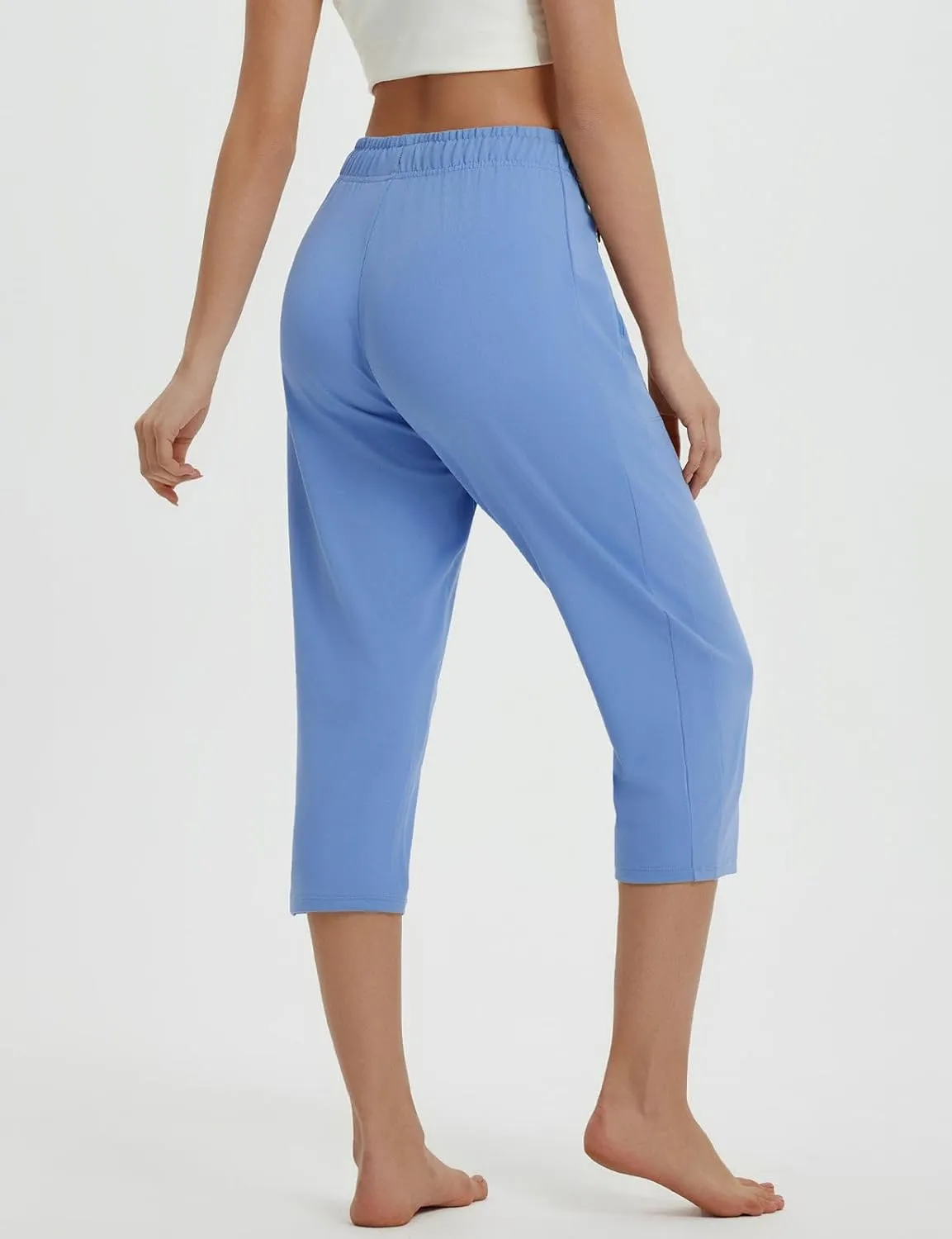 baleaf Womens Yoga Capri Pants with Zipper Pockets Summer Drawstring Capris Joggers Lounge Crop 19"