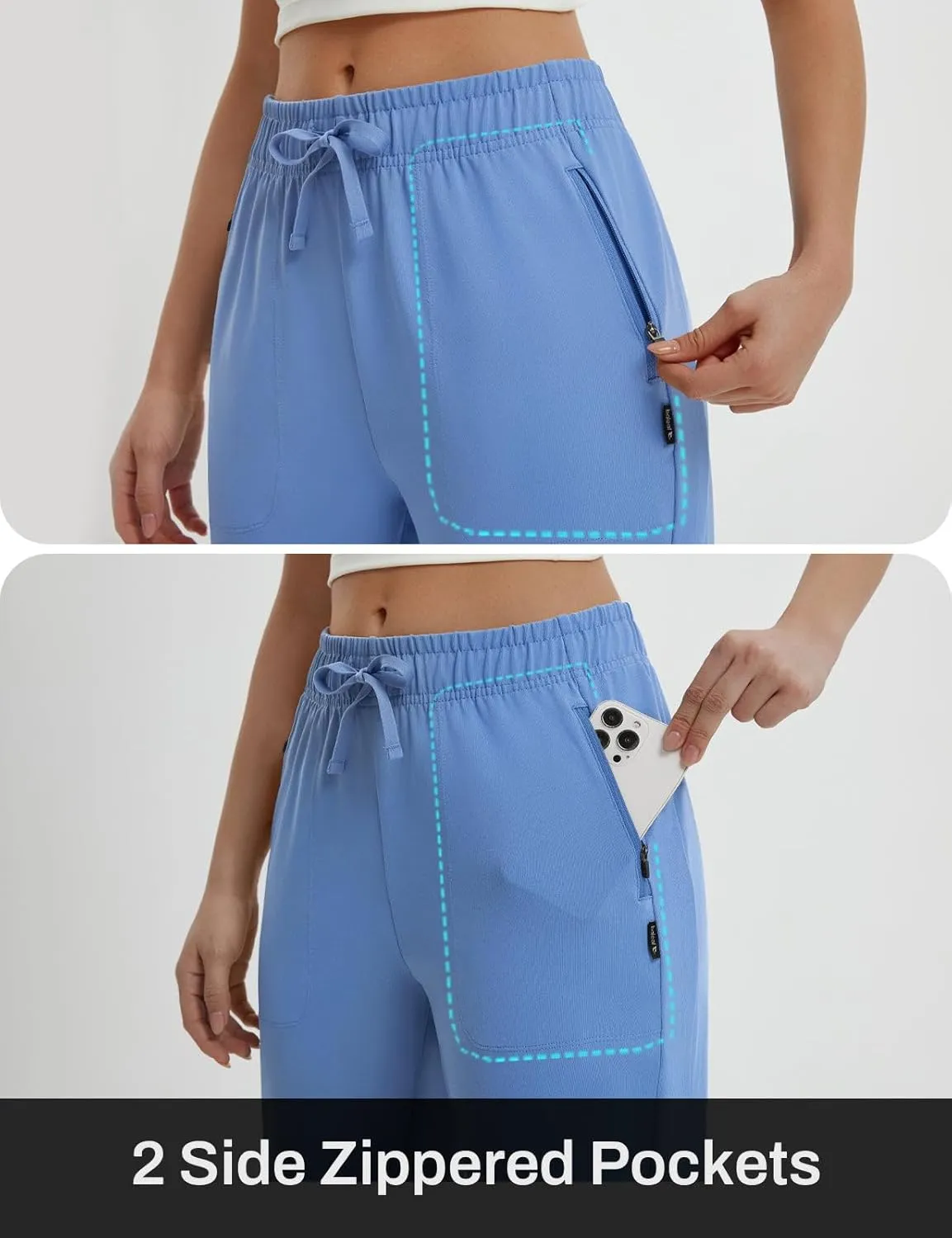 baleaf Womens Yoga Capri Pants with Zipper Pockets Summer Drawstring Capris Joggers Lounge Crop 19"
