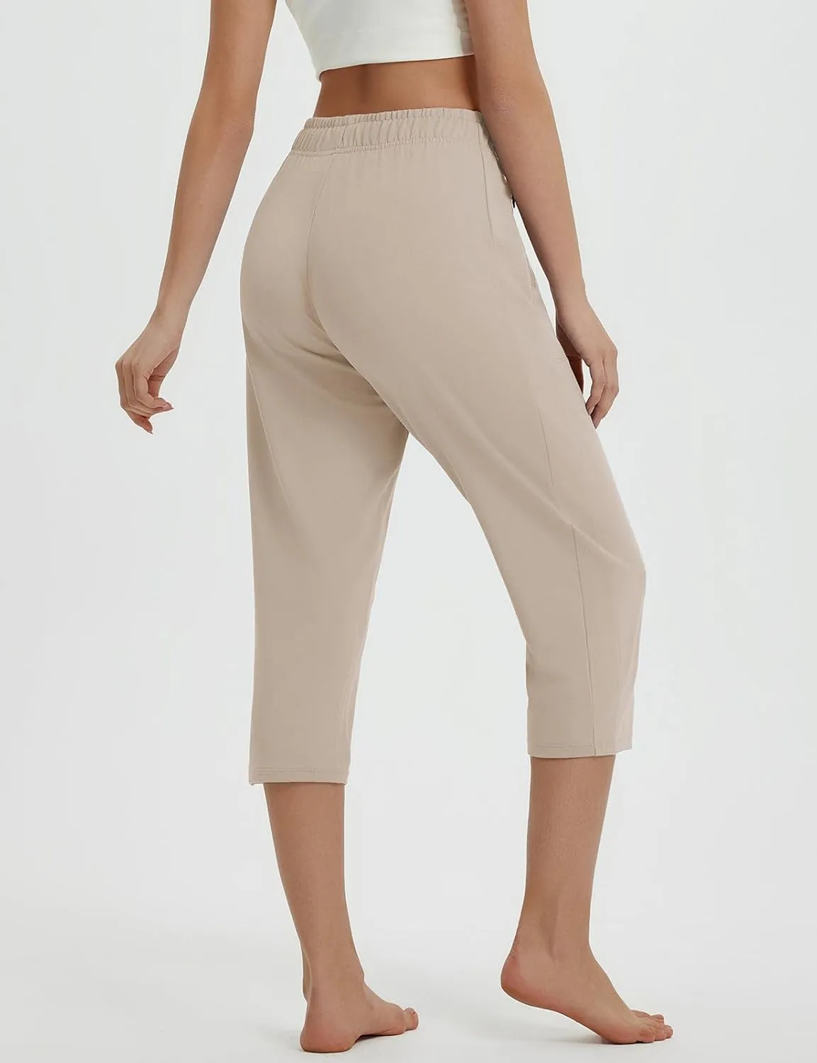 baleaf Womens Yoga Capri Pants with Zipper Pockets Summer Drawstring Capris Joggers Lounge Crop 19"