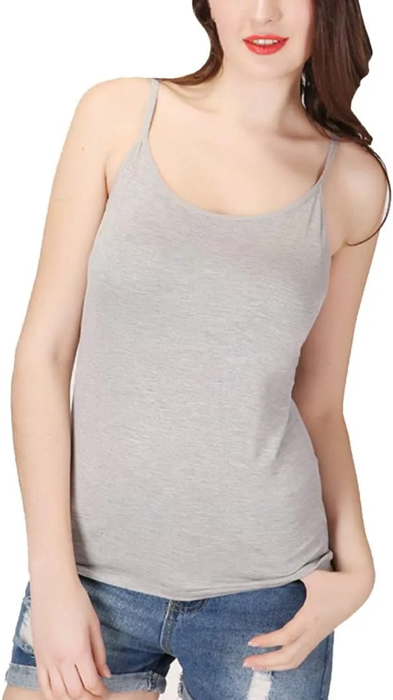 Basic Padded Camisole with Adjustable Spaghetti Strap Plus Size Undershirt Women's Tunic Cami Top, 2XL Black